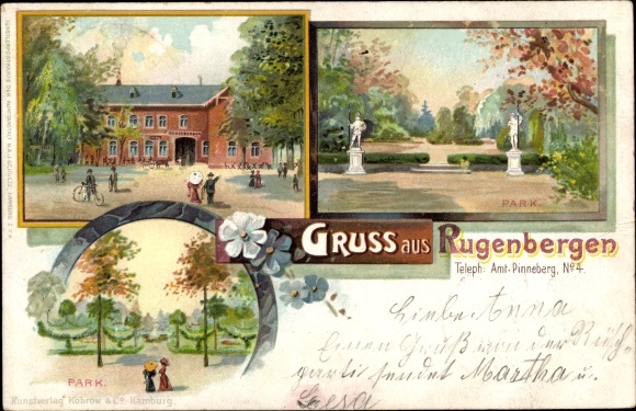 Litho Rugenbergen Bönningstedt in Schleswig Holstein, Park, Bahnhof