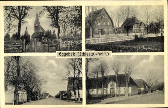 Ak Eggebek Kreis Flensburg, Kirche, Häuser mit Gärten, Straßenansichten