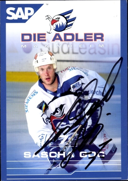 Autograph card ice hockey player Sascha Goc, Adler Mannheim
