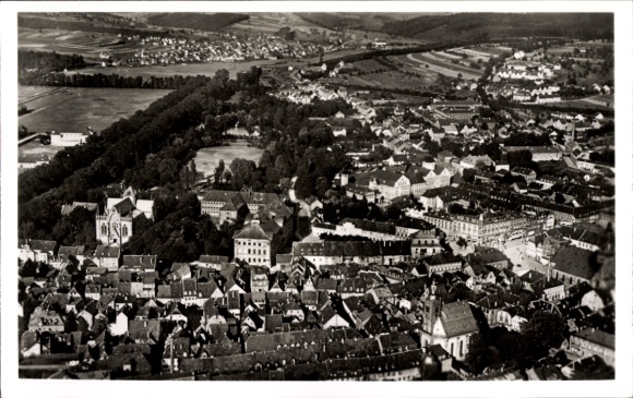 Postcard Zweibrücken in the Palatinate, aerial view of houses, church, streets, fields