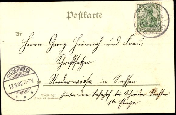 Kleeblatt Chromo-Litho Chemnitz in Saxony, train station, main market, stock exchange with Becker monument, castle pond