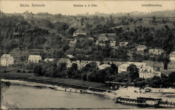 Postcard Wehlen on the Elbe Saxony, Schießhausberg, Salondampfer