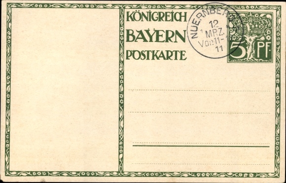 Postal stationery artist PC Diez, M., Prince Regent Luitpold of Bavaria 1911, 5 Pfennig