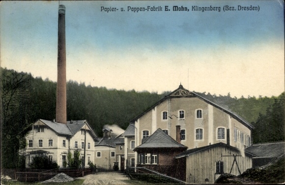 Postcard Klingenberg in the Erzgebirge Saxony, paper and cardboard factory