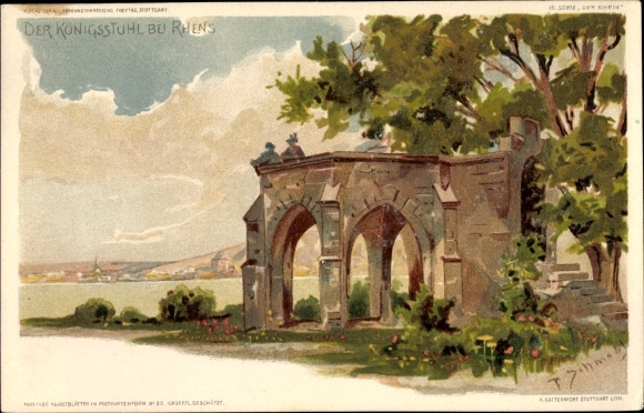 Artist Chromo-Litho Schmohl, P., Rhens am Rhein, The King&#39;s Chair