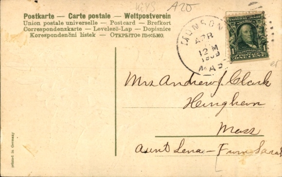 Postcard Dresden Altfranken, Two angels with haloes, lilies and palm branches