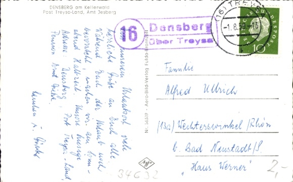 KP Landpoststempel 16 Densberg przez Treysa