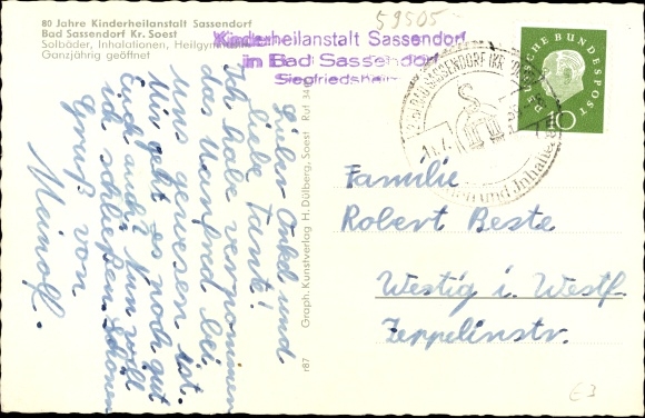 Postcard Bad Sassendorf in the district of Soest, children&#39;s sanatorium, Siegfriedsheim, saline, gymnastics