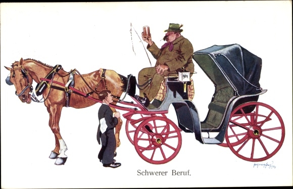 Artist PC Schönpflug, Fritz, difficult job, fat coachman with beer mug