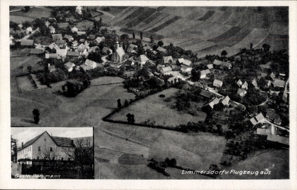 Postcard Limmersdorf Thurnau in Upper Franconia, aerial photograph, Gasthaus Pöhlmann