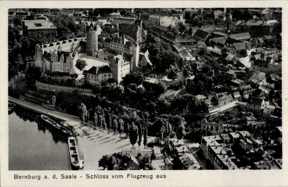Postcard Bernburg an der Saale, castle, aerial photograph