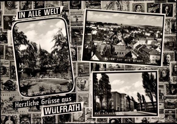 Postcard Wülfrath in the Bergisches Land, view of the city, pond, Rhine. lime works