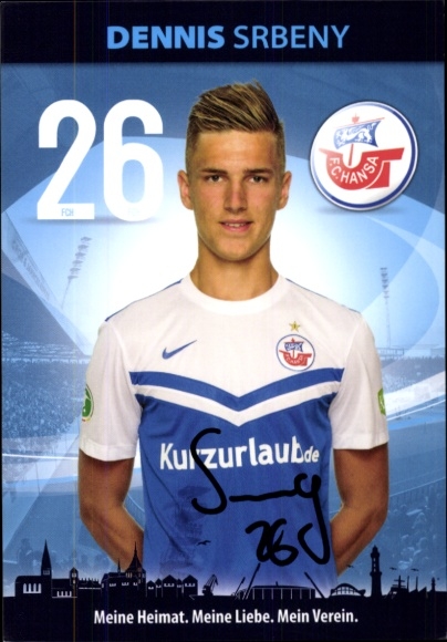 Autograph card footballer Dennis Srbeny, FC Hansa Rostock, autograph