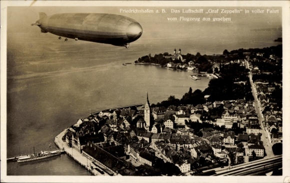 Friedrichshafen on Lake Constance, aerial photograph, airship Graf Zeppelin