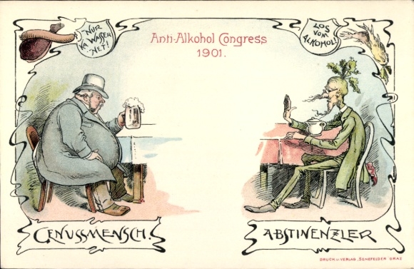 Chromo-Litho Anti Alcohol Congress 1901, bon vivant, teetotaler