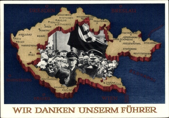 Postal stationery Postcard We thank our Führer, Sudetenland, Bohemia, Moravia, Hitler