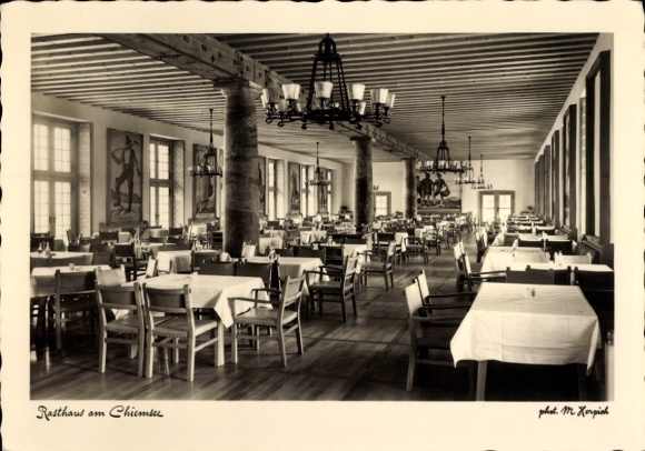 Ak Bernau Oberbayern, Rasthaus am Chiemsee, Großer Gastraum