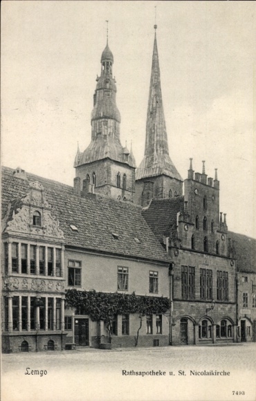 Ak Lemgo in Lippe, Rathsapotheke, St. Nicolaikirche,  Architektur