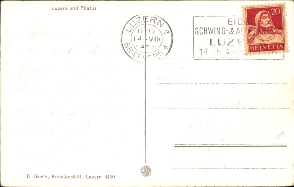 Postcard Lucerne city Switzerland, Pilatus, steamer Unterwalden