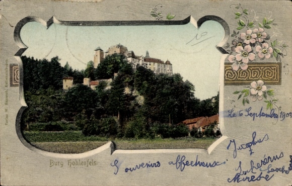 Passepartout Postcard Mudershausen in Rhineland Palatinate, Hohlenfels Castle