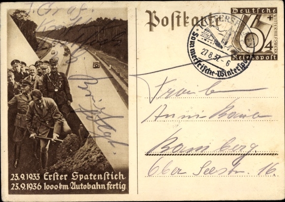 Ganzsachen Ak Hitler, Autobahn, Erster Spatenstich 23.9.1933