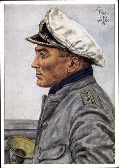 Artist Postcard Willrich, Wolfgang, Lieutenant Commander Günther Prien, Knight's Cross holder, VDA 1 5 2