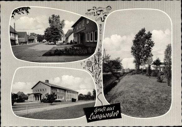 Postcard Langwedel Lower Saxony, street view, district savings bank