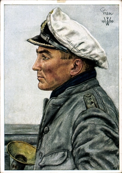 Artist Postcard Willrich, Wolfgang, Lieutenant Commander Günther Prien, Knight's Cross recipient, VDA 1 5 2