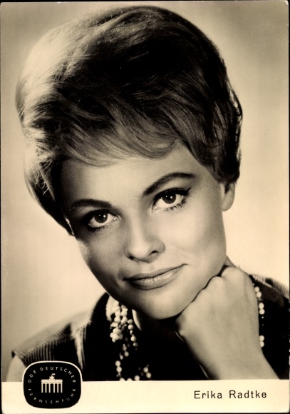 Postcard presenter Erika Radtke, GDR German television broadcasting, portrait
