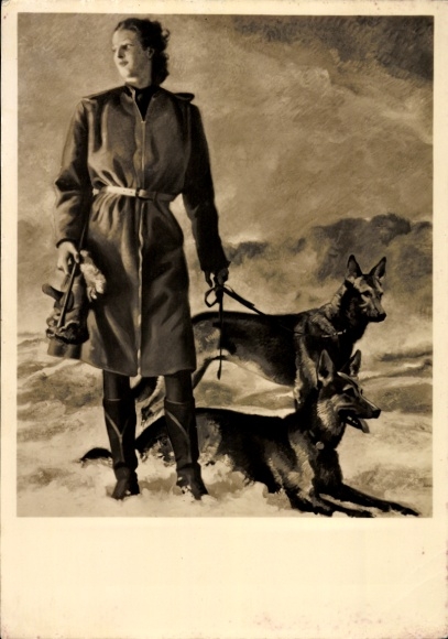 Künstler Ak Engelhard, Jul., Mädchen mit Hunden, HDK 523