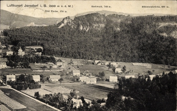 Ak Jonsdorf in der Oberlausitz Sachsen, Luftkurort  Hochwald, Mühlsteinbrüche, ländliche Landscha