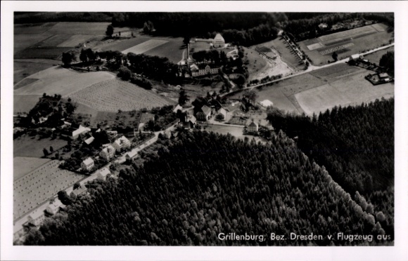 Postcard Grillenburg Tharandt Saxony, aerial photograph, Gasthaus Grillenburg
