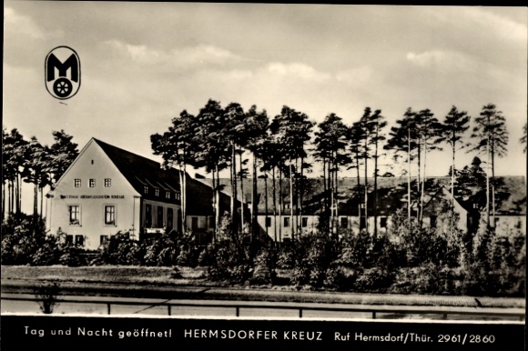 Postcard Hermsdorf in Thuringia, Mitropa Rasthof Hermsdorfer Kreuz