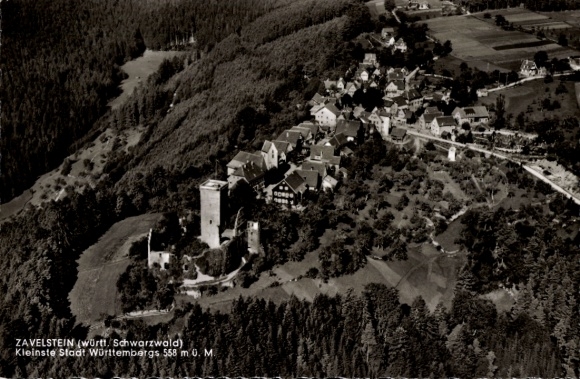 Postcard Zavelstein in the Black Forest Württemberg, aerial view of the smallest town in Württemberg