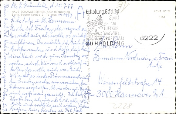 Postcard Ruhpolding in Upper Bavaria, general view, Haus Schausbreitner, Barth Bacher Straße 2