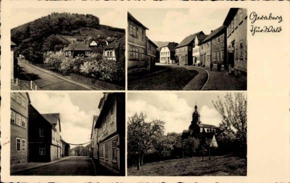Ansichtkaart Geraberg in Thüringen, straatdelen, kerk, gedeeltelijke aanzichten
