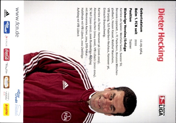 Autograph card coach Dieter Hecking and Doris, 1. FC Nuremberg, autograph
