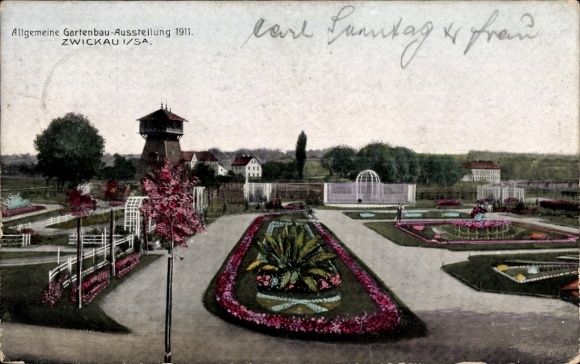 Ak Zwickau in Sachsen, Allgemeine Gartenbauausstellung 1911, Blumenbeete