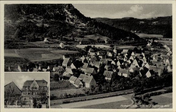Postcard Hohenstadt Pommelsbrunn Middle Franconia, aerial photograph, inn and butcher shop Wild