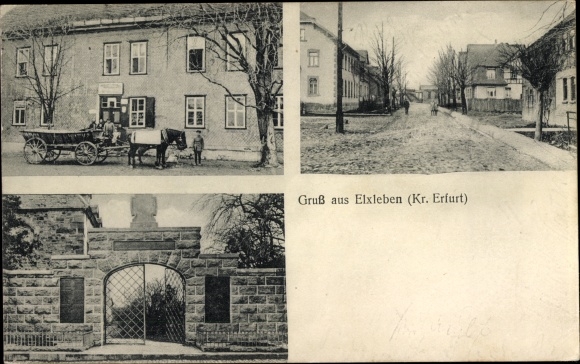 Ak Elxleben Landkreis Sömmerda, Straßenpartie, Gasthof, Tor