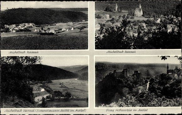 Postcard Michelbach in Nassau Aarbergen Hesse, Hohenstein Castle, Zimmermann's mill
