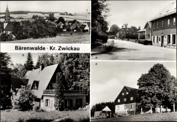 Postcard Bärenwalde Crinitzberg in Saxony, partial view, Auerbacher Straße, holiday home Hubertushöhe