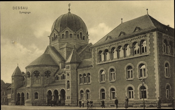 Judaica Postcard Dessau in Saxony Anhalt, Synagogue