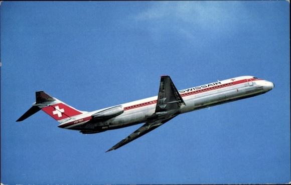 Postcard passenger aircraft, SwissAir, McDonnell Douglas DC-9-51