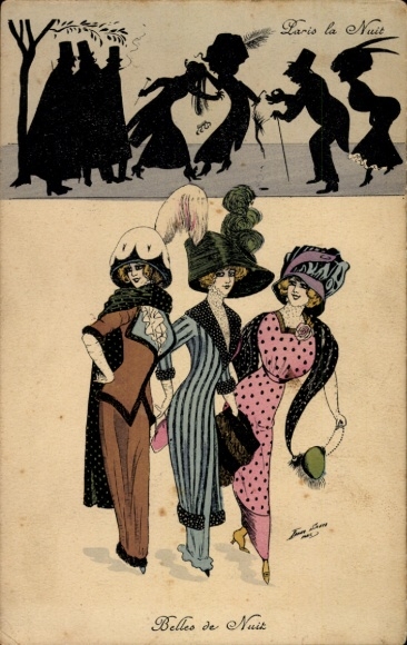 Kunstenaar Ak Sager, Xavier, Jonge vrouwen, Parijs bij nacht, Belles de Nuit