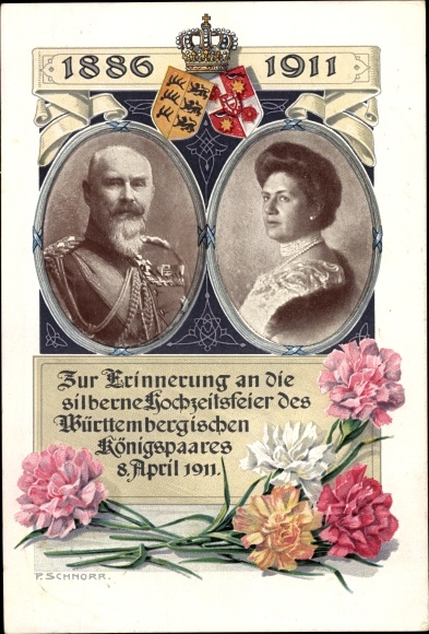 PC King Wilhelm II of Württemberg, Marie zu Waldeck and Pyrmont, silver wedding 1911, coat of arms