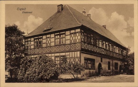 Postcard Eisfeld in Thuringia, view of the diaconate, side view