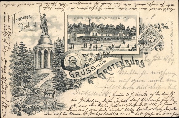litho Detmold in Noordrijn-Westfalen, Grotenburg, Hermann-monument, herberg