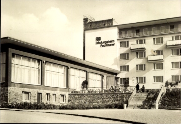 Ak Rauschenbach Neuhausen im Erzgebirge, Erholungsheim Paul Gruner, Gebäude, Treppenaufgang, Foto