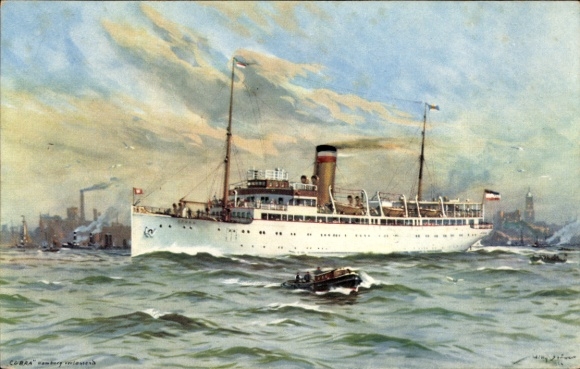Artist Postcard Stöwer, Willy, HAPAG steamer Cobra, Seaside resort service